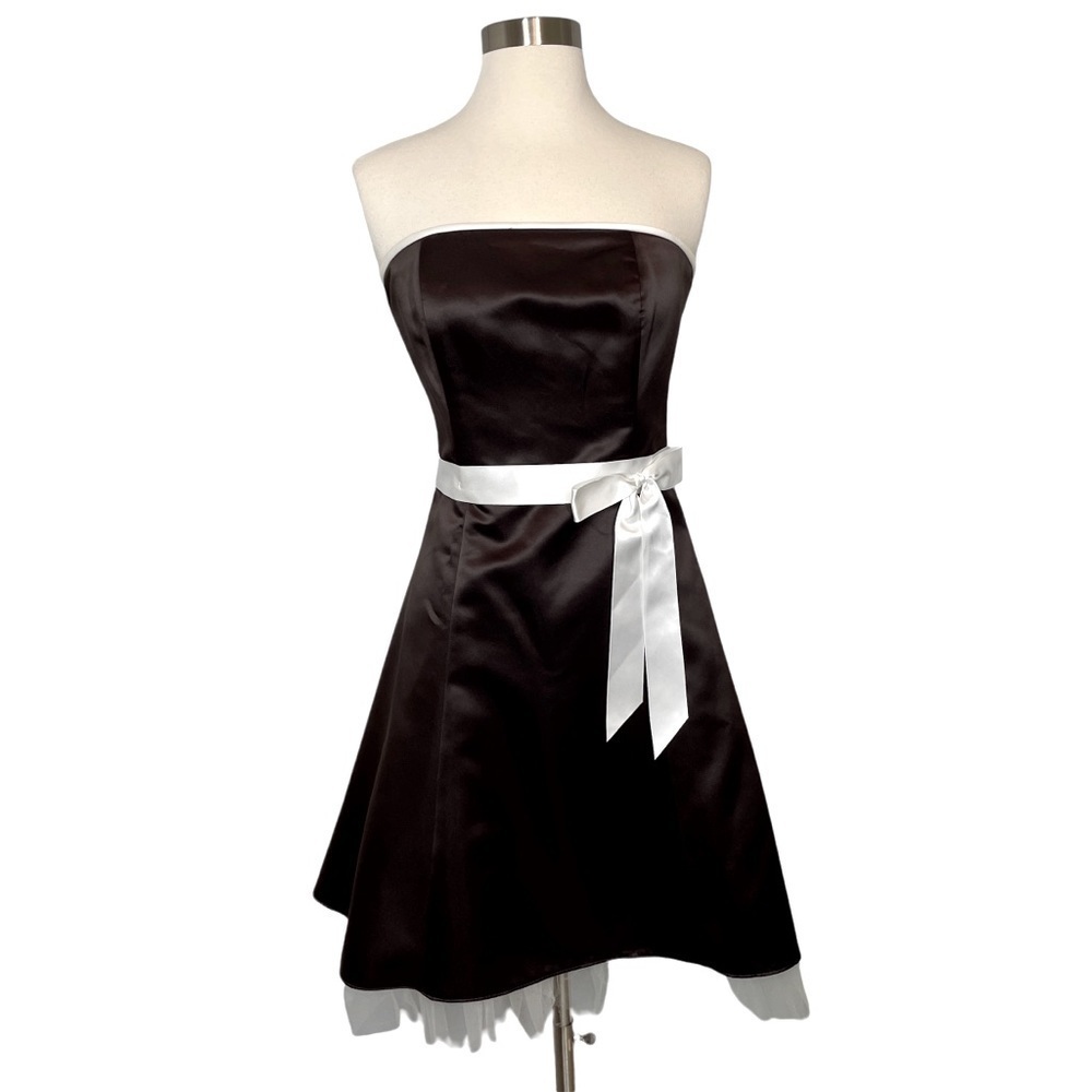 Jessica McClintock x Gunne Sax Brown/Ecru Formal Strapless Satin Dress Tulle 5/6